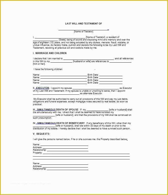 Free Last Will and Testament Template Pdf Of Last Will and Testament form Teacheng