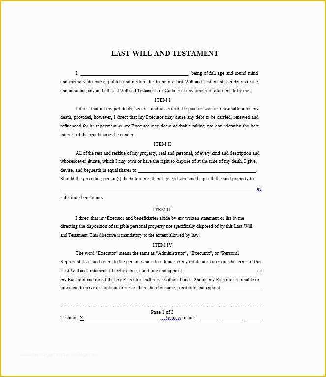 Free Last Will and Testament Template Pdf Of Last Will and Testament