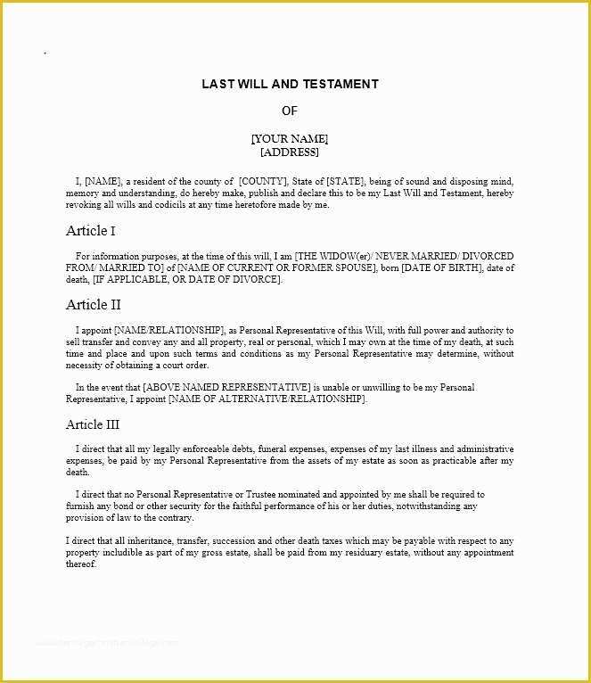 Free Last Will and Testament Template Pdf Of Last Will and Testament