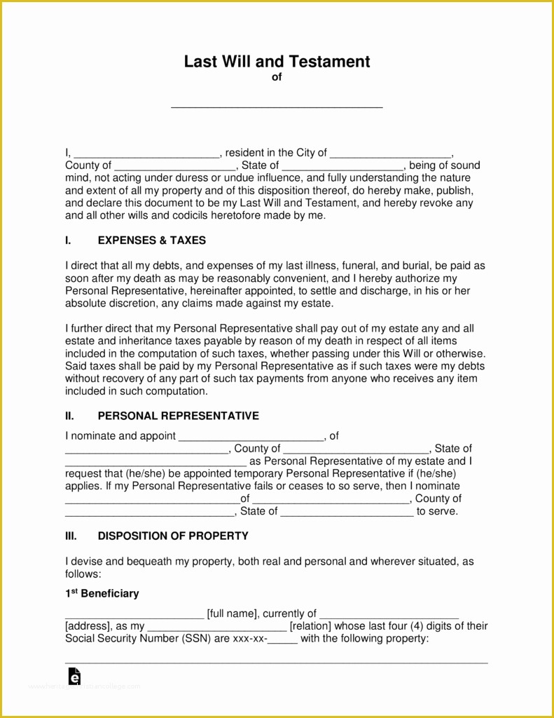 Free Last Will and Testament Template Pdf Of Last Will and Testament Templates – A “will”