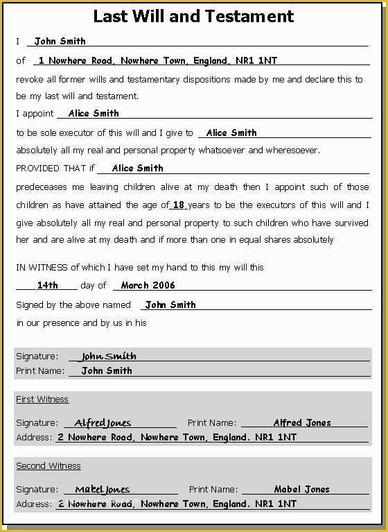 Free Last Will and Testament Template Pdf Of Printable Sample Last Will and Testament Template form