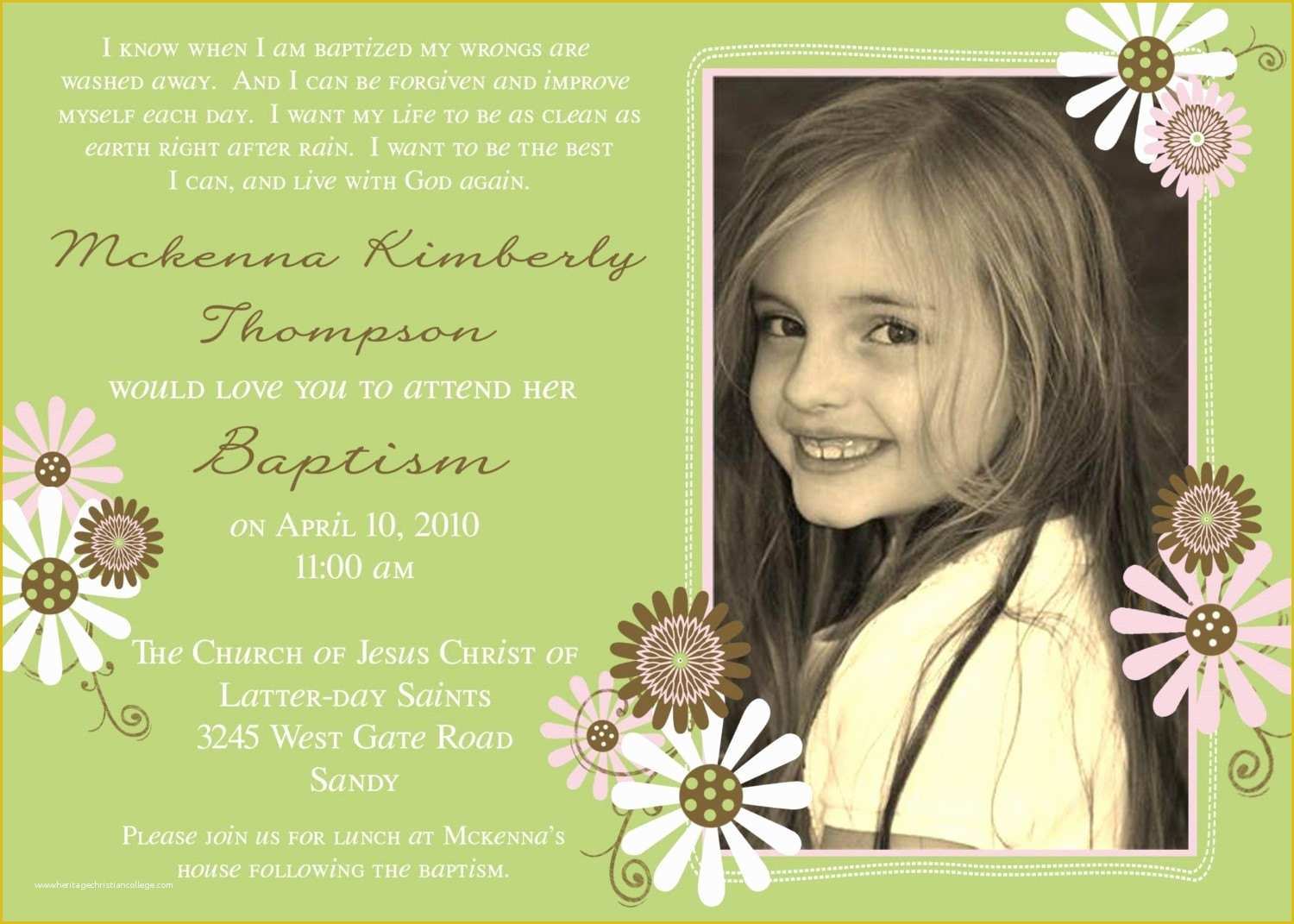 Free Lds Baptism Invitation Template Of Lds Baptism Invitation Flowers