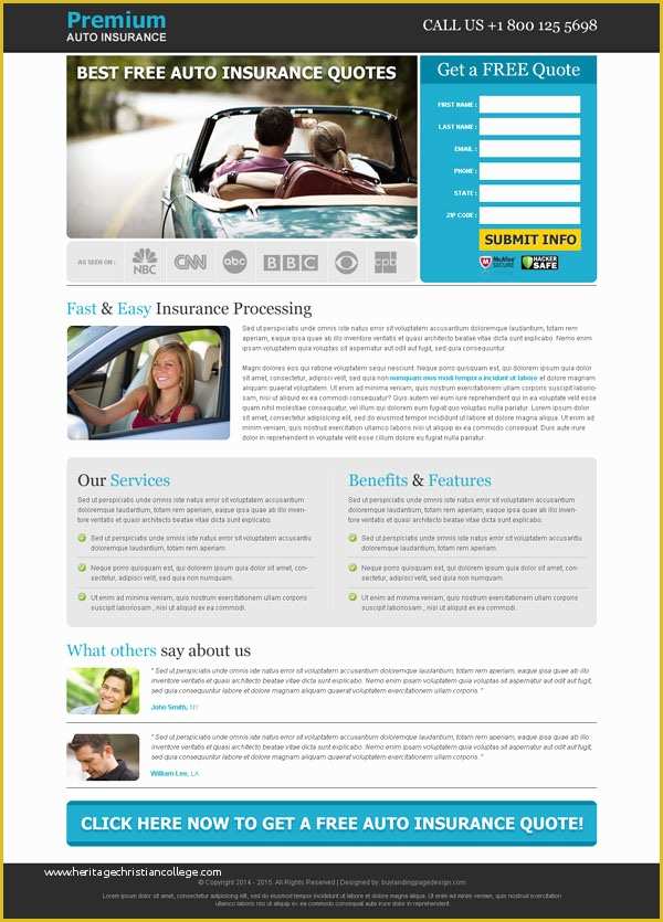 Free Lead Capture Page Templates Of top 20 Best Auto Insurance Quote Landing Page Design Templates