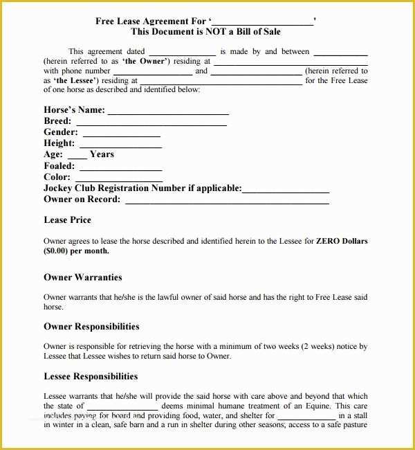 Free Lease Purchase Agreement Template Of 10 Horse Lease Agreement Templates