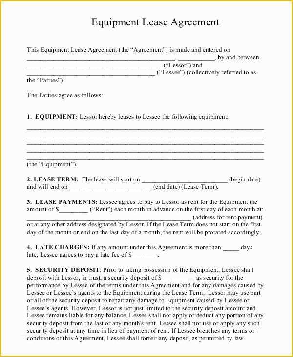 Free Lease Purchase Agreement Template Of 20 Equipment Rental Agreement Templates Doc Pdf