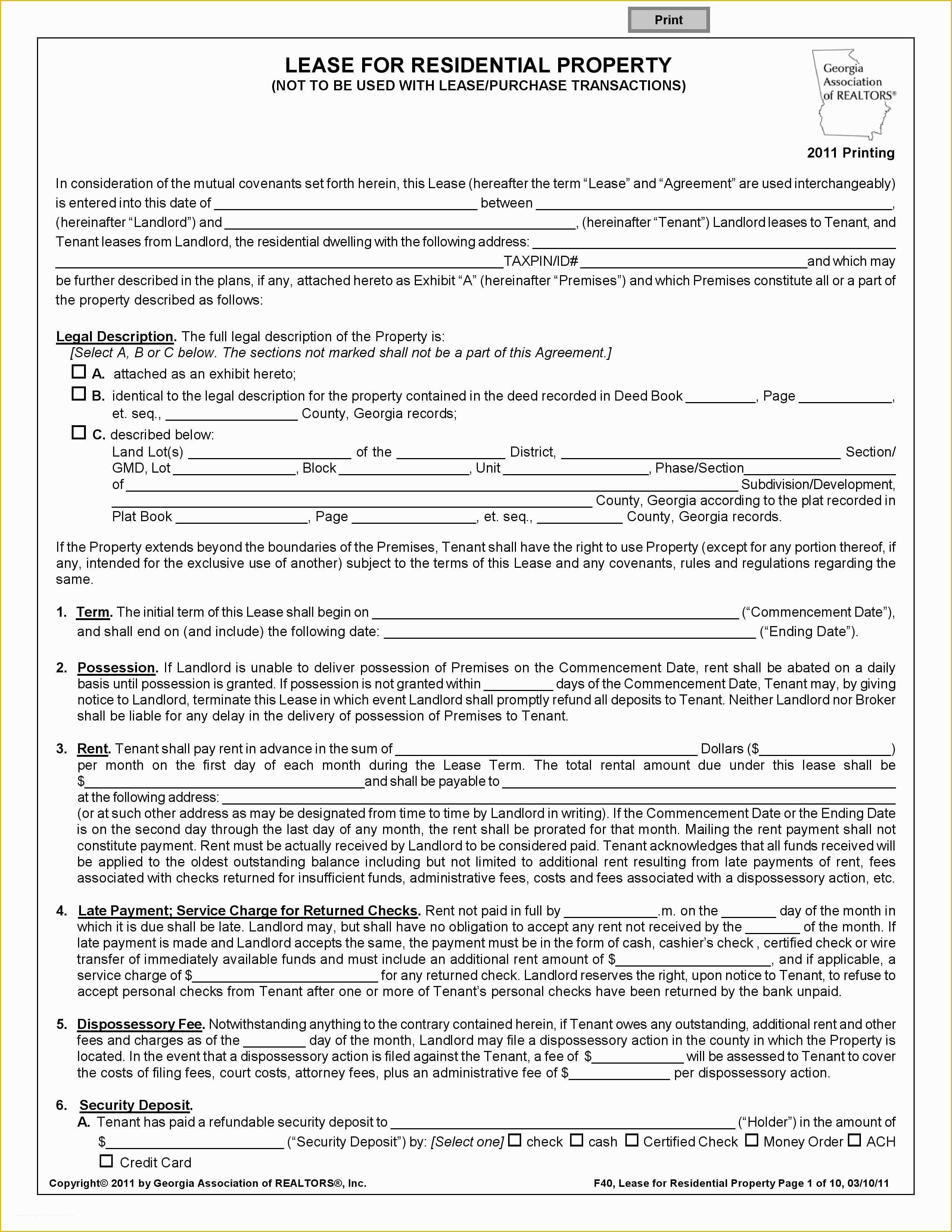 Free Lease Purchase Agreement Template Of Free Georgia Residential Lease Agreement
