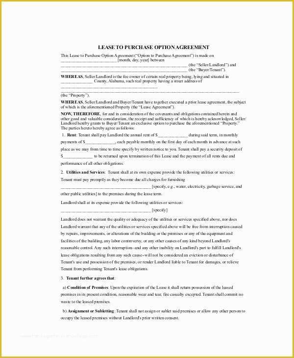 Free Lease Purchase Agreement Template Of Lease Purchase Agreement 9 Free Pdf Word Documents