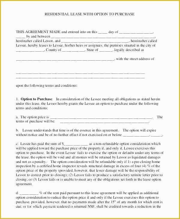 Free Lease Purchase Agreement Template Of Rent to Own Contract Lease Agreement House form Prior form
