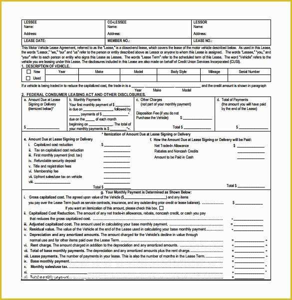 Free Lease Purchase Agreement Template Of Vehicle Lease Agreement Templates 7 Free Download