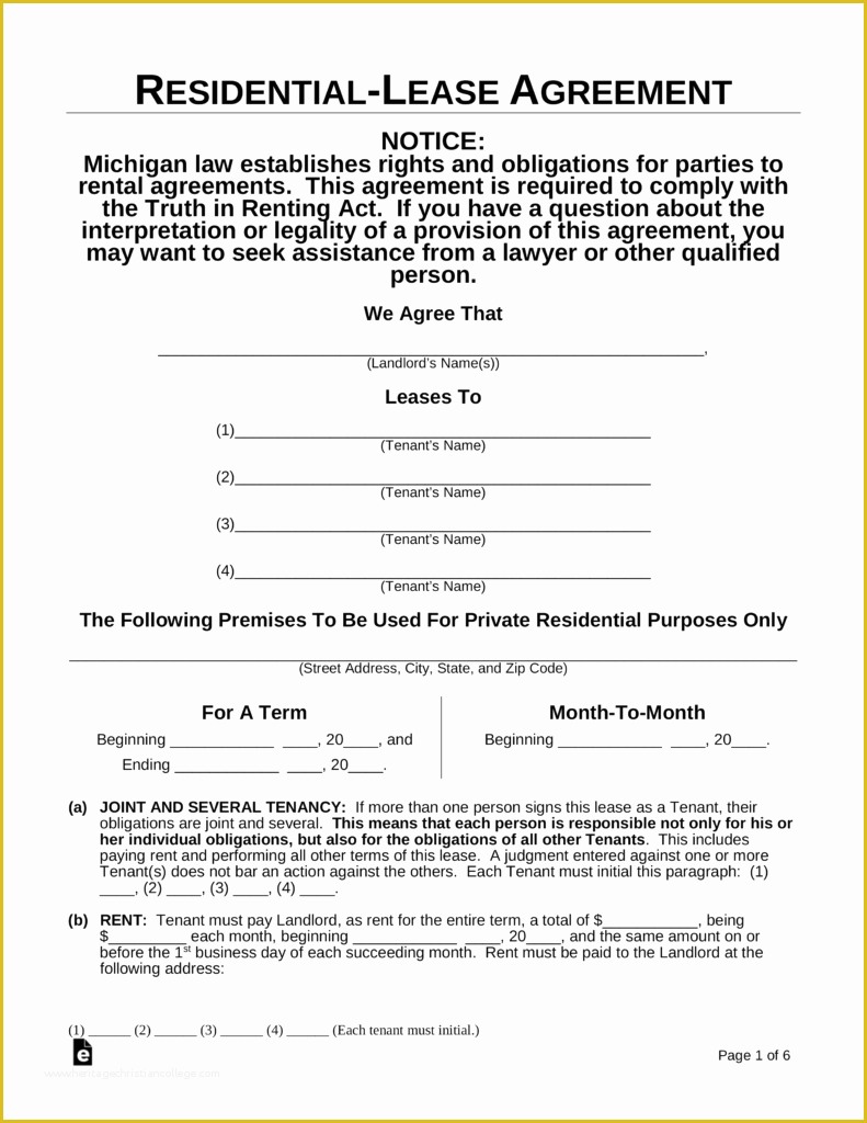 Free Lease Template Of 1 Year Rental Agreement