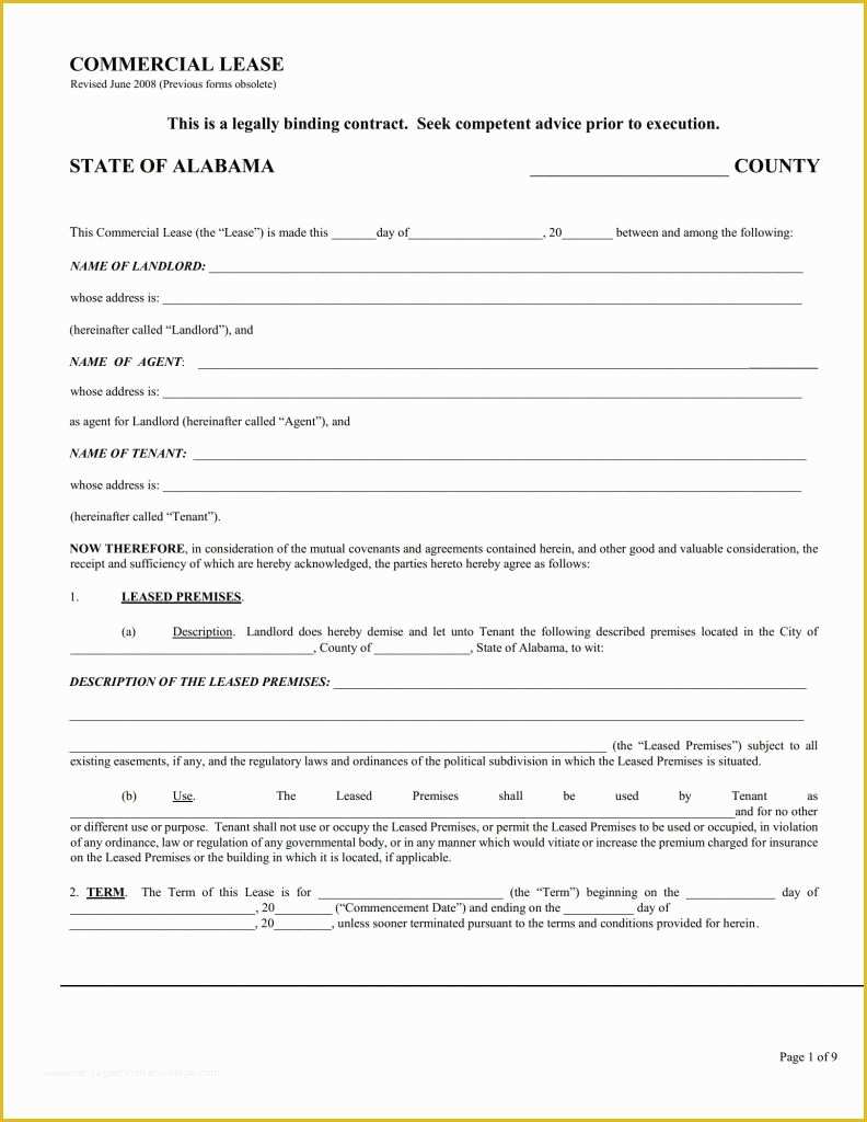 Free Lease Template Of Alabama Mercial Lease Agreement