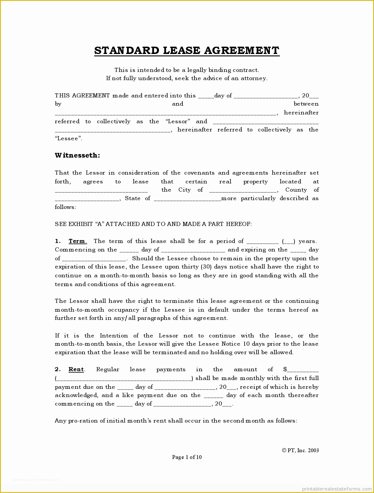 Free Lease Template Of Free Rental Agreements to Print