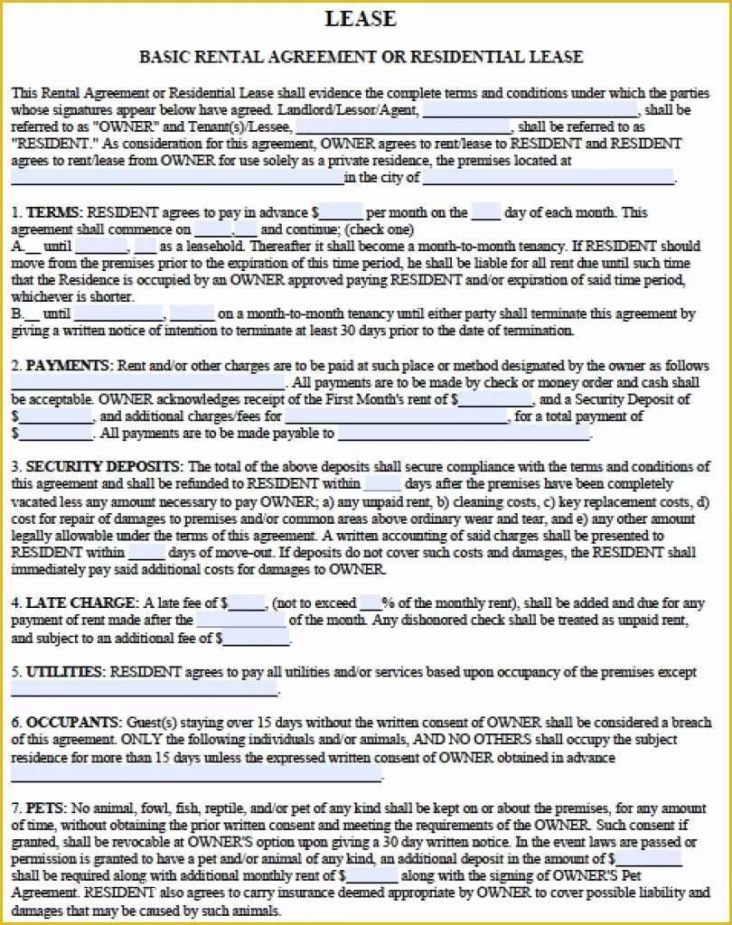 Free Lease Template Of Rental and Lease Agreement Template