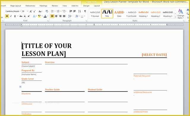 Free Lesson Plan Template Word Of Daily Lesson Planner Template for Word