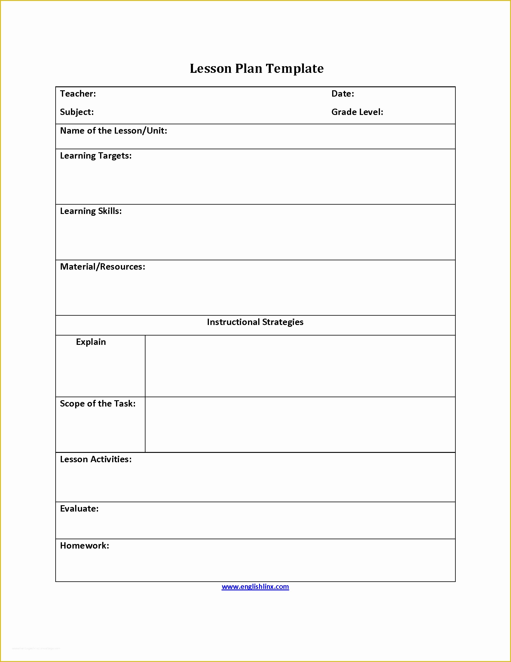 Free Lesson Plan Template Word Of Lesson Plan Template