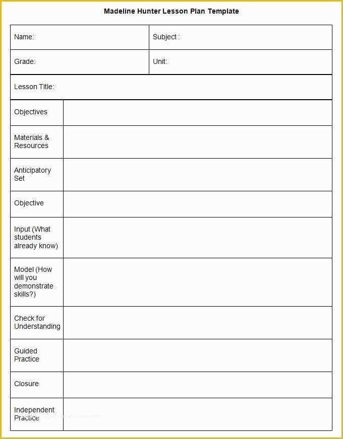Free Lesson Plan Template Word Of Madeline Hunter Lesson Plan Template 3 Free Word Documents