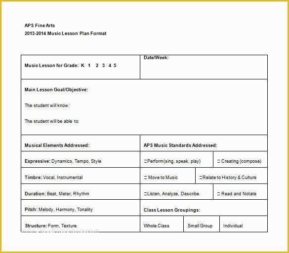 Free Lesson Plan Template Word Of Music Lesson Plan Template 6 Free Sample Example