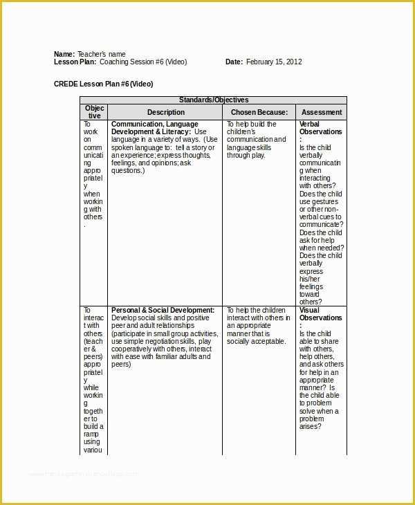 Free Lesson Plan Template Word Of Preschool Lesson Plan Template 9 Free Word Pdf Psd