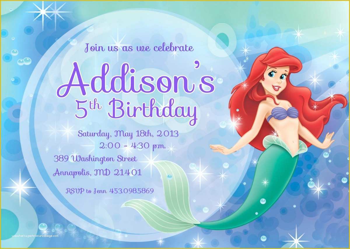 Free Little Mermaid Invitation Templates Of 9 Best Of Free Mermaid Printable Invitation