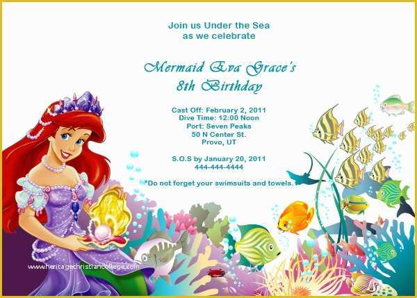 Free Little Mermaid Invitation Templates Of Ariel Disney Little Mermaid Free Birthday Invitation