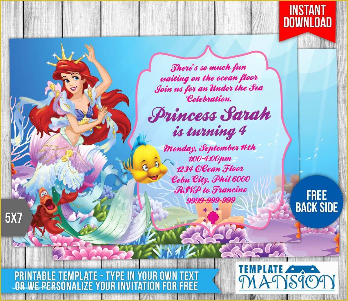 Free Little Mermaid Invitation Templates Of Little Mermaid Birthday Invitation 2 by Templatemansion