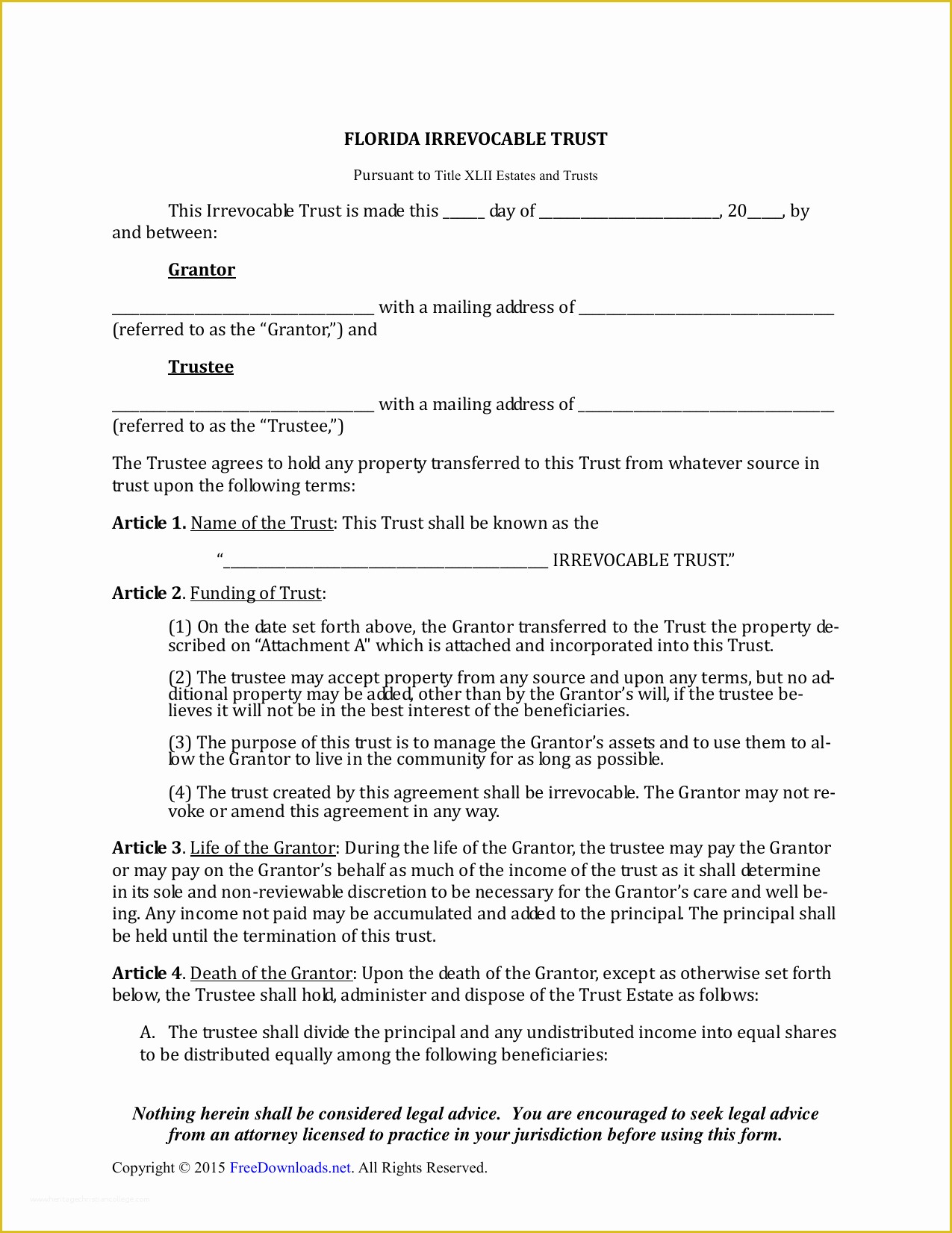 Free Living Will Template Illinois Of Download Florida Irrevocable Living Trust form Pdf