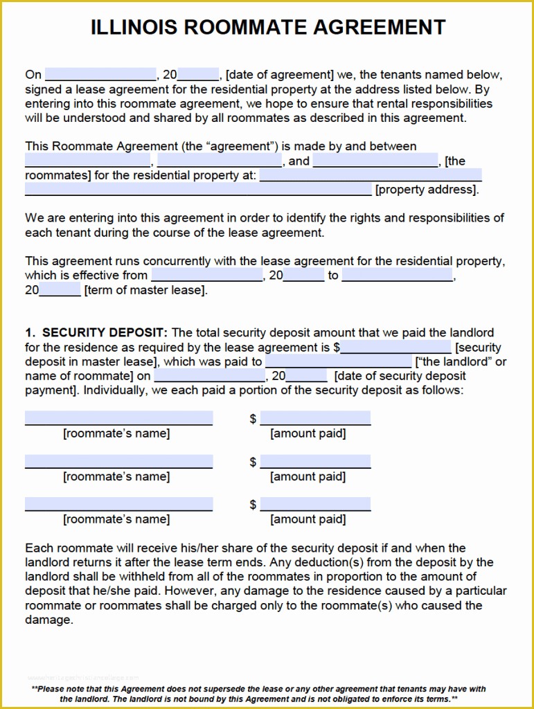 Free Living Will Template Illinois Of Free Illinois Roommate Agreement form – Pdf – Word