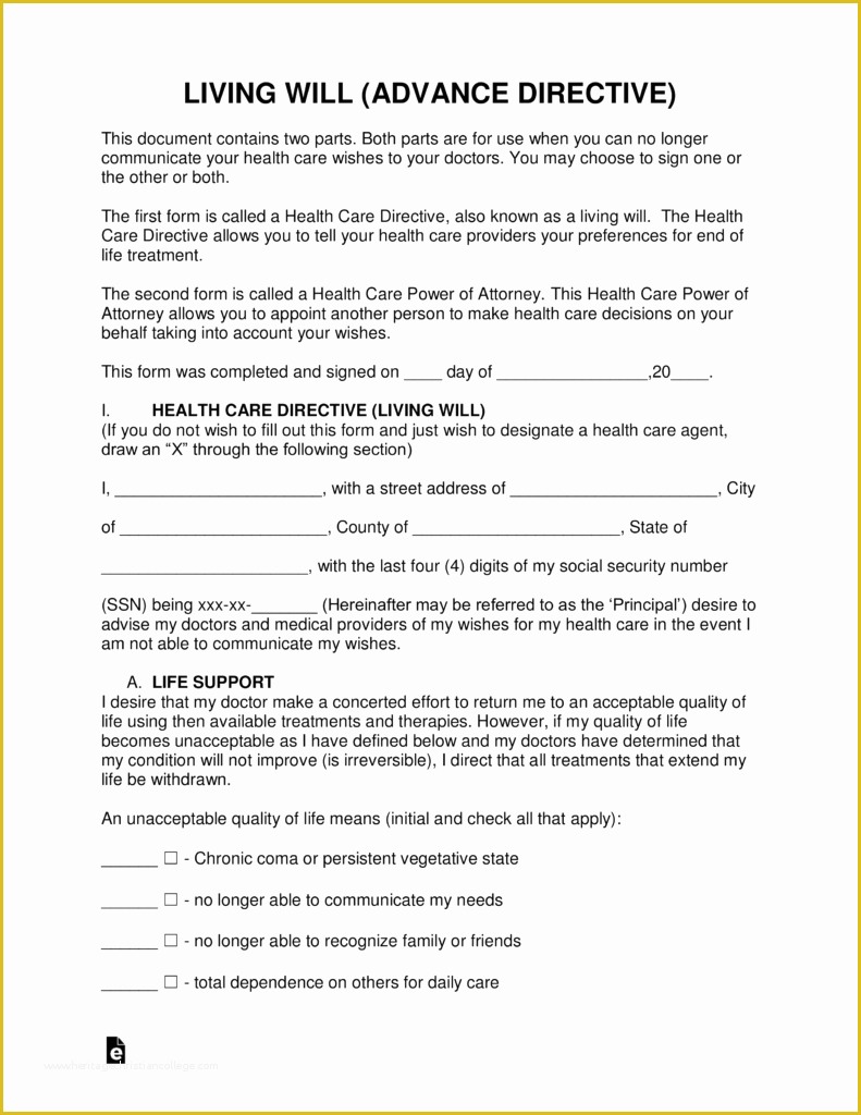 Free Living Will Template Illinois Of Free Living Will forms Advance Directives