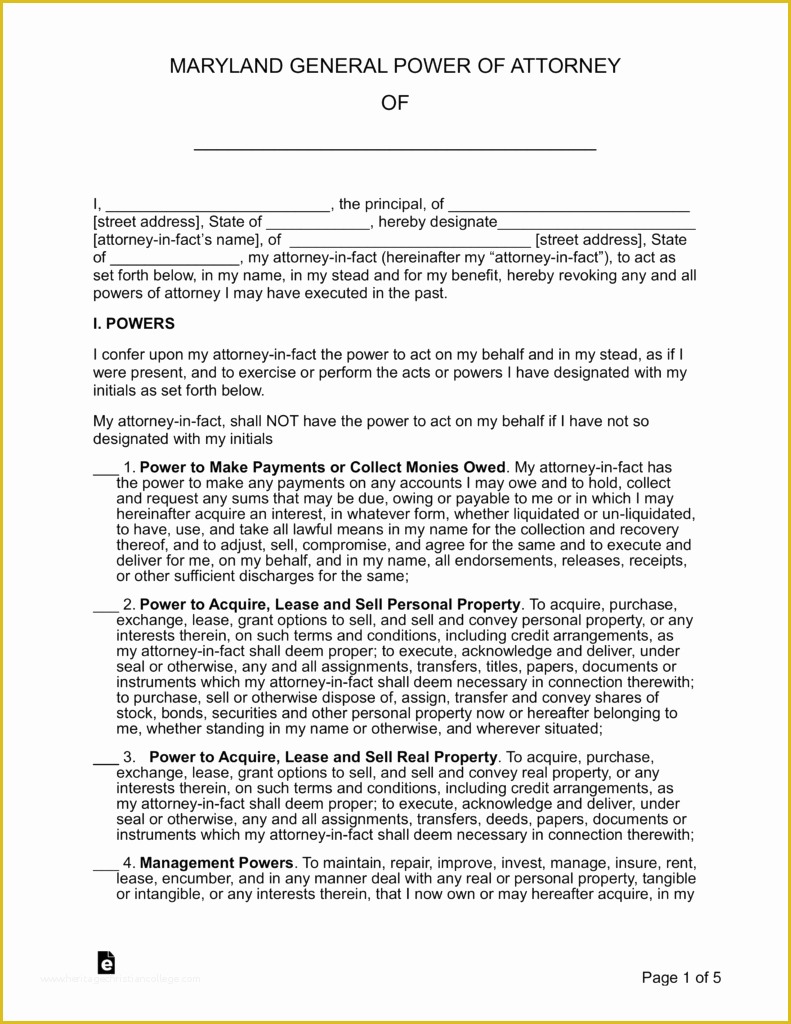 Free Living Will Template Illinois Of Free Maryland General Financial Power Of attorney form