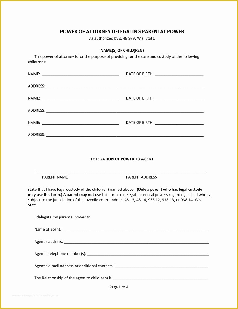 Free Living Will Template Illinois Of Free Wisconsin Minor Child Power Of attorney form Pdf