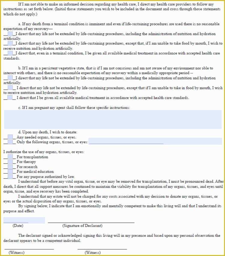 Free Living Will Template Of 10 Living Will form Free Pdf Sample Templates