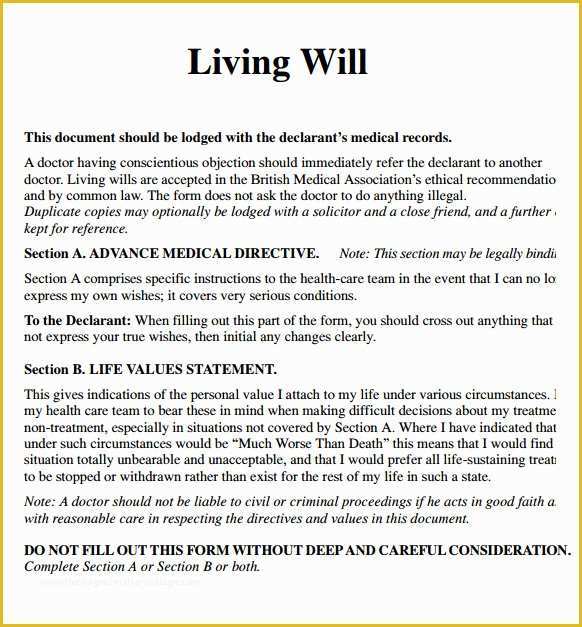 Free Living Will Template Of 8 Living Will Samples