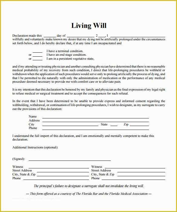 Free Living Will Template Of 8 Living Will Samples