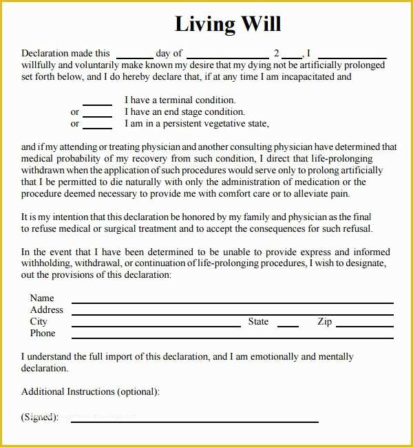 Free Living Will Template Of Living Will Template 8 Download Free Documents In Pdf