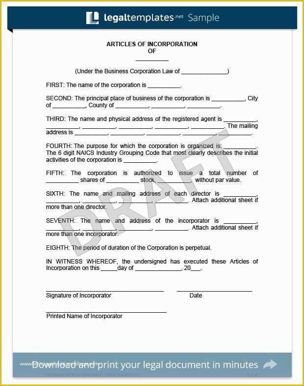 Free Llc Business Plan Template Of Articles Of Incorporation