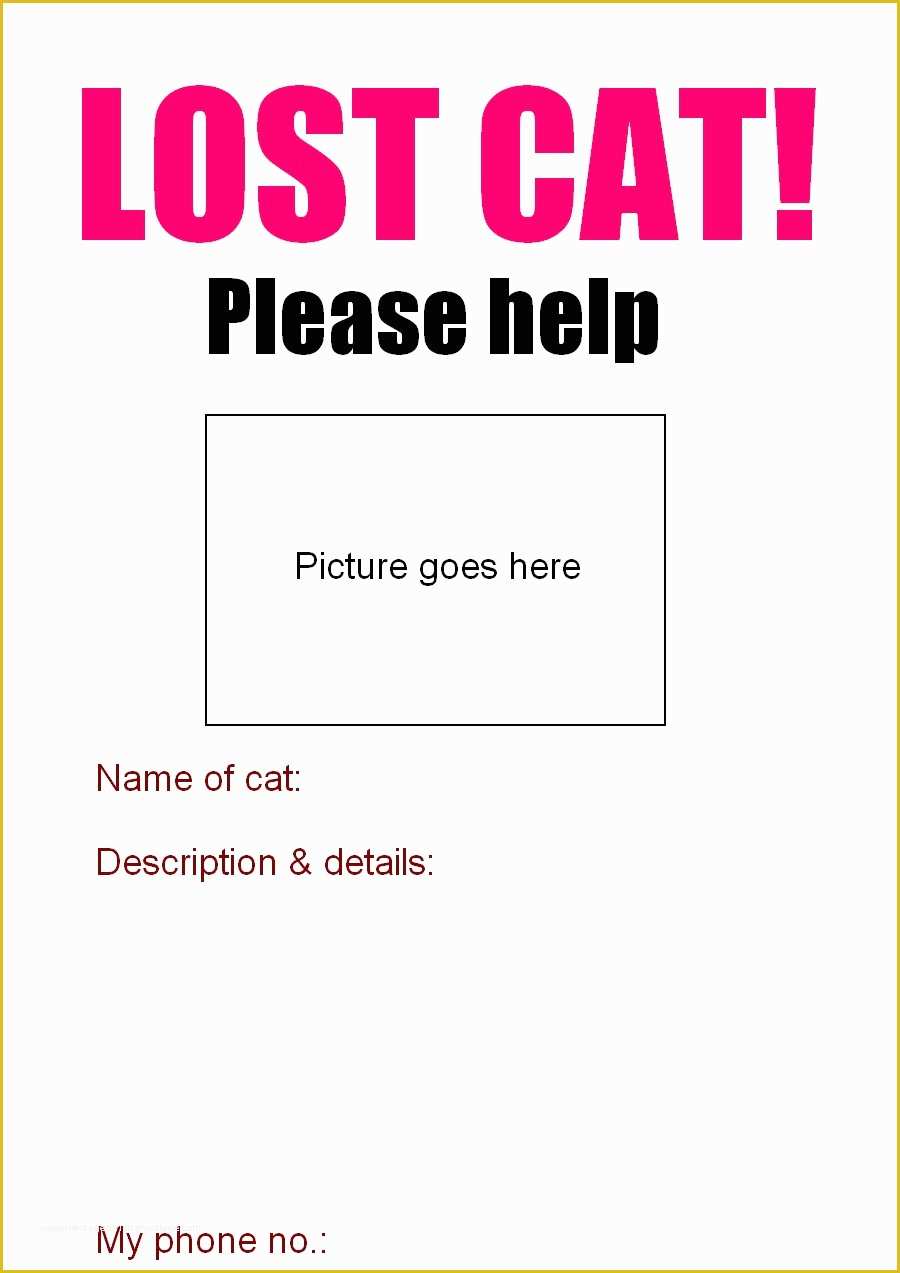 Free Lost Cat Flyer Template Of Lost Cat Poster