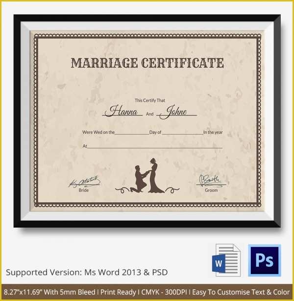 Free Marriage Certificate Template Word Of 19 Marriage Certificate Templates