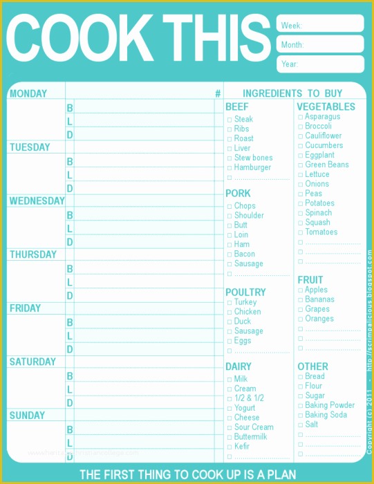 Free Meal Planner Template Of 20 Free Menu Planner Printables