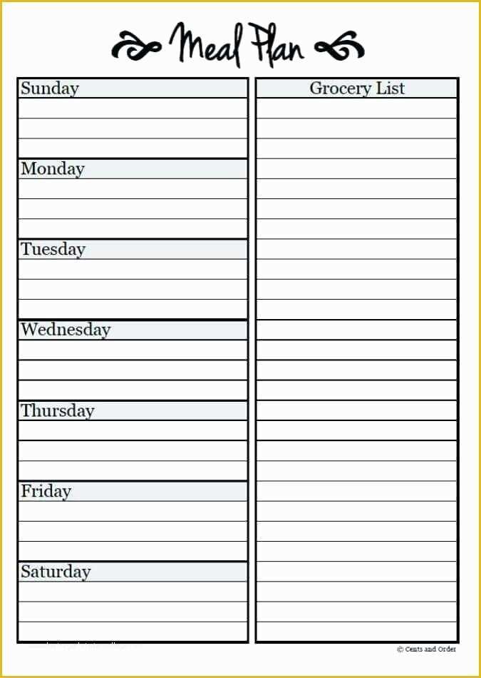 Free Meal Planner Template Of Free Weekly Meal Planner Template Printable Dinner Menu