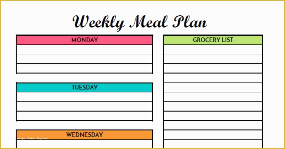Free Meal Planner Template Of Free Weekly Meal Planning Printable with Grocery List