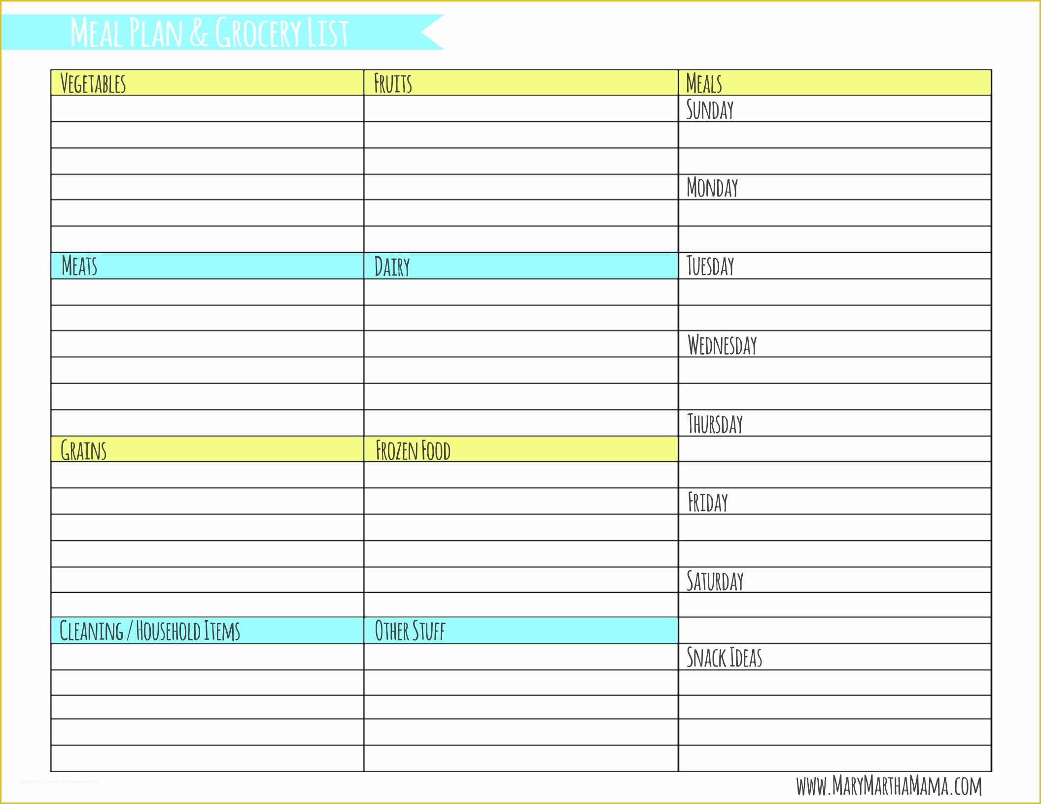 Free Meal Planner Template Of Weekly Meal Planner Template with Grocery List – Mary