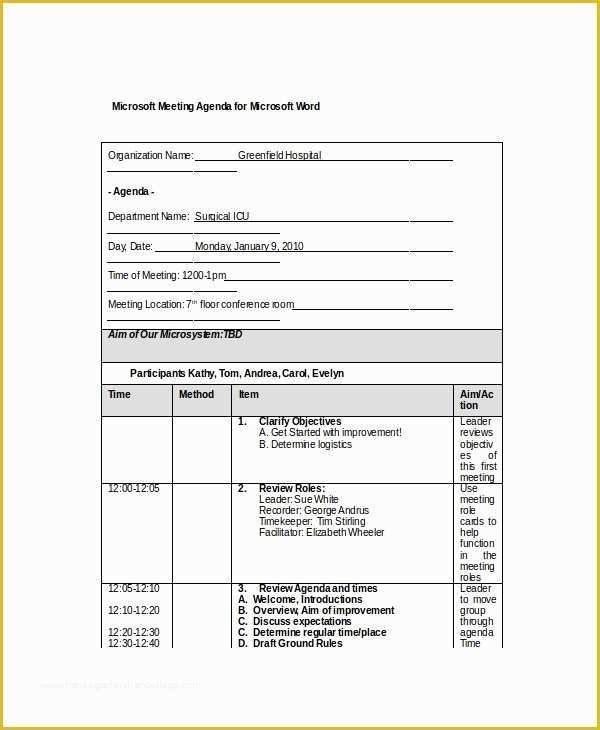 Free Meeting Minutes Template Word Of 12 Microsoft Meeting Agenda Templates – Free Sample