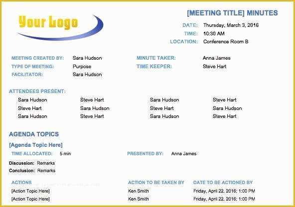 Free Meeting Minutes Template Word Of Free Meeting Minutes Template for Microsoft Word