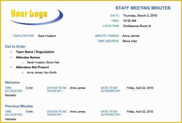 Free Meeting Minutes Template Word Of Free Meeting Minutes Template for Microsoft Word