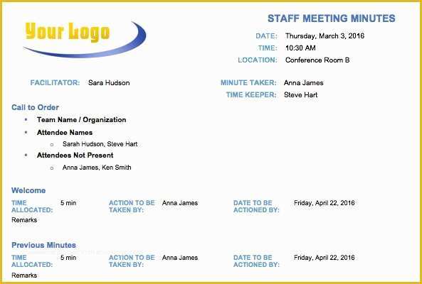 Free Meeting Minutes Template Word Of Free Meeting Minutes Template for Microsoft Word