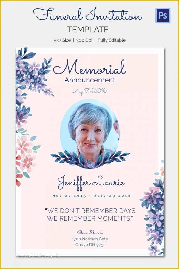 Free Memorial Card Template Of 15 Funeral Invitation Templates – Free Sample Example