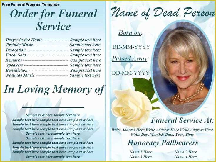 Free Memorial Card Template Of Free Funeral Program Templates