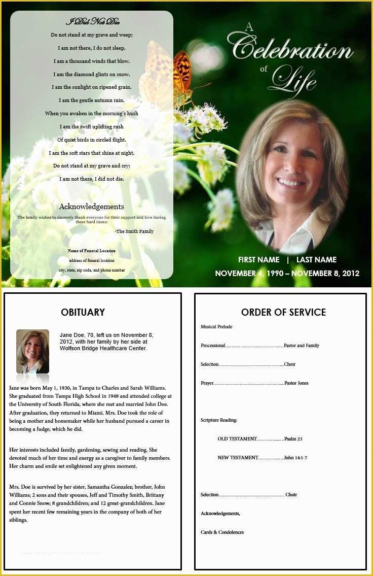 Free Memorial Templates Of Free Printable Funeral Program Template