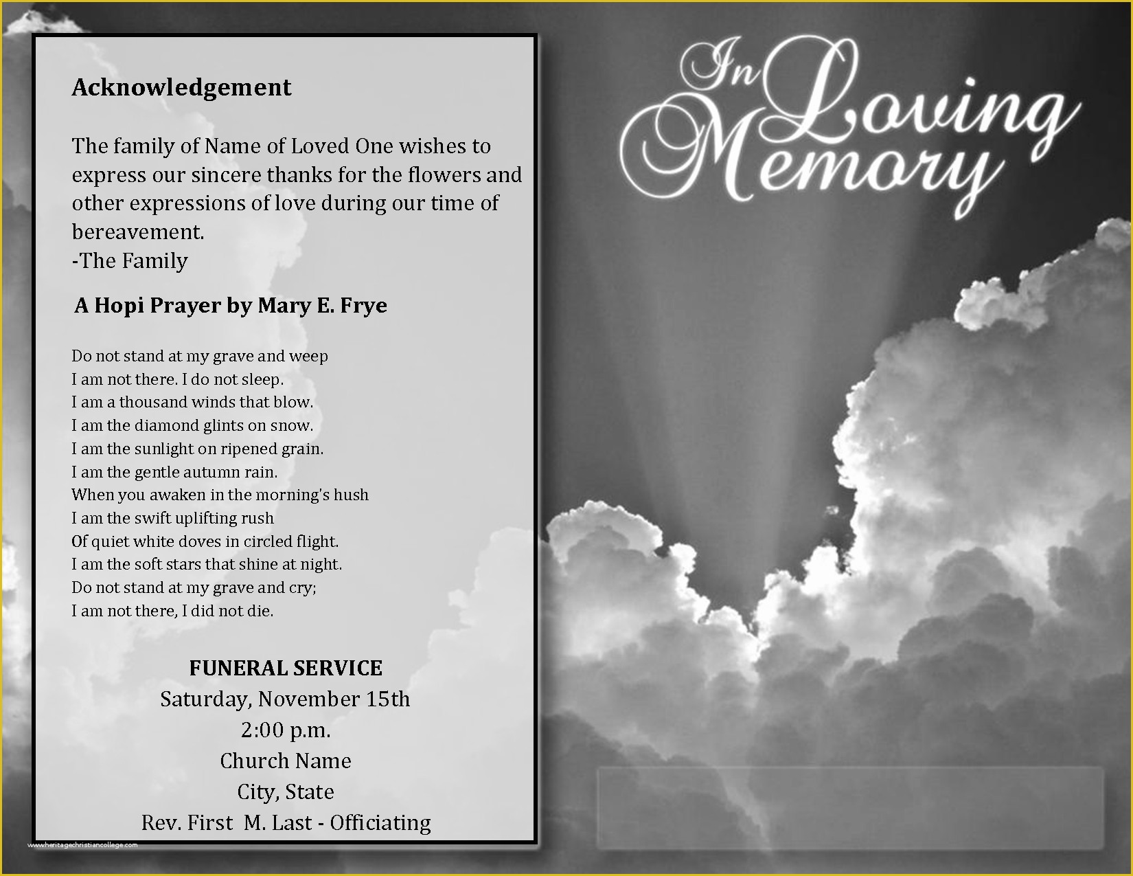 Free Memorial Templates Of Funeral Program Template for Funeral Program Edit and Get