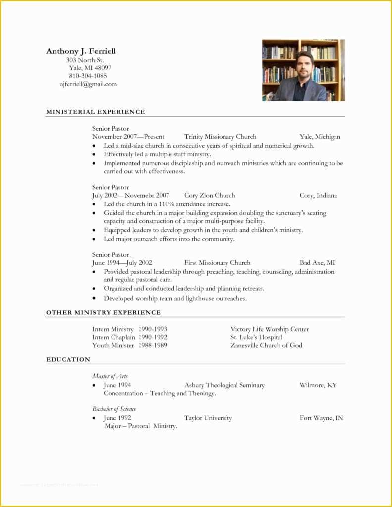 Free Ministry Resume Templates Of 35 Simple Pastor Resume Examples Hr U – Resume Samples